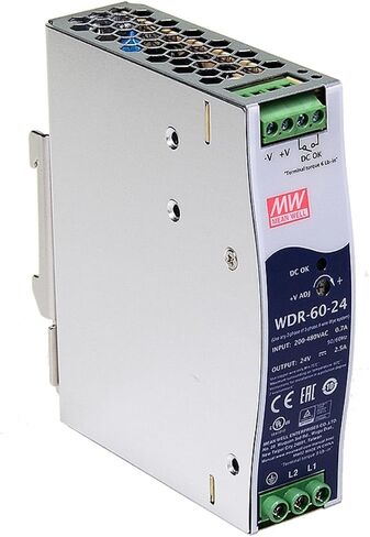 WDR-60-24 DIN Rail Power Supply 60W 24V 2.5A, Ultra-Slim 32mm Width, 180-550VAC Ultra-Wide Input, Full Protection,for Industrial Control, PLC Systems, Factory Automation in Kuwait