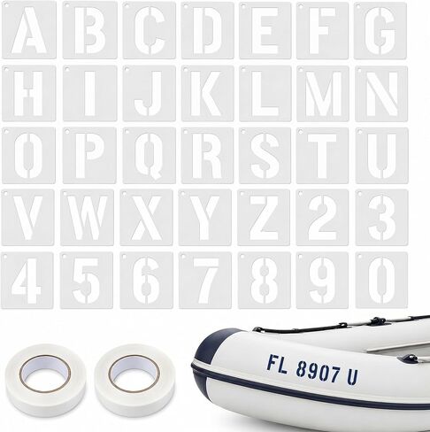 Boat Registration Stencil Kit, 108 Pcs Reusable 3 Inch Marine Letter and Number Stencils, Alternative to Boat Number Stickers for Boats, Kayaks and Pwcs in Kuwait