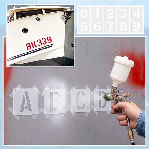 Boat Registration Stencil Kit, 108 Pcs Reusable 3 Inch Marine Letter and Number Stencils, Alternative to Boat Number Stickers for Boats, Kayaks and Pwcs in Kuwait
