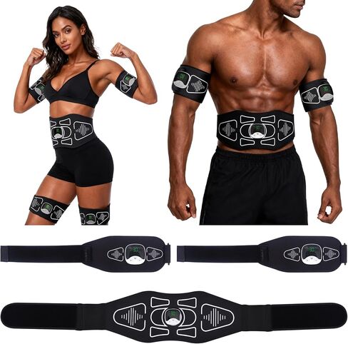 EMS Muscle Stimulator – Rechargeable Abs, Arms & Legs 3-Piece Set Trainer for Core Strength, Muscle Toning, and Workout Recovery – Wireless Body Stimulator for Men Women, Black in Kuwait