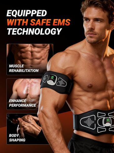 EMS Muscle Stimulator – Rechargeable Abs, Arms & Legs 3-Piece Set Trainer for Core Strength, Muscle Toning, and Workout Recovery – Wireless Body Stimulator for Men Women, Black in Kuwait