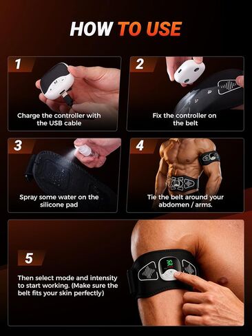 EMS Muscle Stimulator – Rechargeable Abs, Arms & Legs 3-Piece Set Trainer for Core Strength, Muscle Toning, and Workout Recovery – Wireless Body Stimulator for Men Women, Black in Kuwait