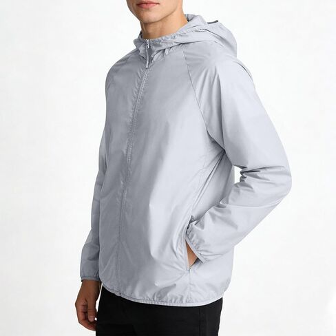 سترة بغطاء للرأس بسحاب كامل للرجال للحماية من أشعة الشمس بعامل حماية من أشعة الشمس 50+، مقاس كبير، بأكمام طويلة، قميص للمشي لمسافات طويلة مع جيوب in Kuwait