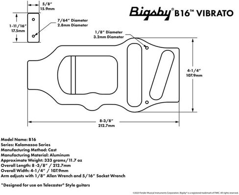 قطعة ذيل Bigsby B16 مع حافة جسر ورقبة، ألومنيوم مصقول in Kuwait