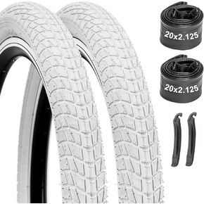 إطارات الدراجة 16/20x2.125 عبوتان مع أنابيب وأذرع - متوافقة مع دراجات الأطفال، BMX، MTB، الدراجات الجبلية - تصميم أبيض/أزرق مموه، مطاط سميك، إطارات بديلة وأنابيب داخلية in Kuwait
