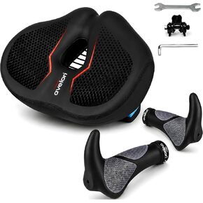 Bike Comfort Kit – Noseless Wide Memory Foam Saddle + Ergonomic Lock-On Handlebar Grips – Pressure Relief Seat & Anti-Slip Grip Set for Indoor, Road, MTB & E-Bikes in Kuwait