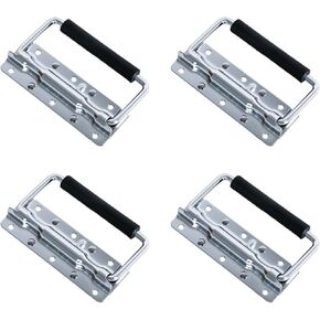 4 Pcs Folding Pull Handle, 304 Stainless Steel Spring Handle for Tool Boxes and Equipment, 5.5 in (14 cm) Length, Black Rubber Grip, Space Saving Foldable Design in Kuwait