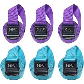 MFU Lashing Straps 1 "x 8 ft 100% بوليستر 1100 رطل الثقيلة التعادل أسفل حزام السرج 6-حزمة قابل للتعديل كام مشبك البضائع الأشرطة لقوارب الكاياك، مقطورة، البطارية - الملونة (الأرجواني + الأزرق) in Kuwait