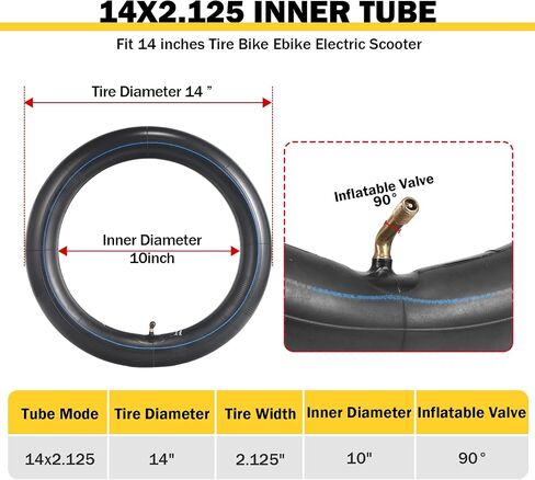 14x2.125 Bike Tube with 90° CR202 Angled Valve | Butyl Rubber 14 Inch Inner Tube For Folding E-Bike,Electric Scooters,Ebikes And Kids Bikes in Saudi Arabia