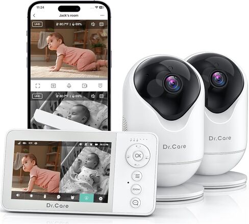جهاز مراقبة الأطفال Dr.Care VistaView Lite RB الذكي بتقنية WiFi - شاشة مقسمة 4 بوصات بدقة 720 بكسل وتحكم في تطبيق الكاميرا بدقة 1080 بكسل، وتنبيهات الحركة، وبطارية قابلة للإزالة بقدرة 2500 مللي أمبير في الساعة، ورؤية ليلية عالية الدقة، ومحادثة ثنائية الات in Kuwait