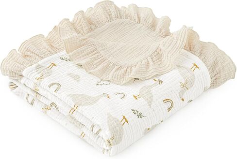 david's kids 100% Muslin Cotton Flounce Baby Blanket for Boy Girl, 47" x47' | Large Size, Ultra Soft Crib Swaddle Blankets, Reversible Design & Breathable Nursery Bedding for Newborns Toddlers, Goose in Saudi Arabia