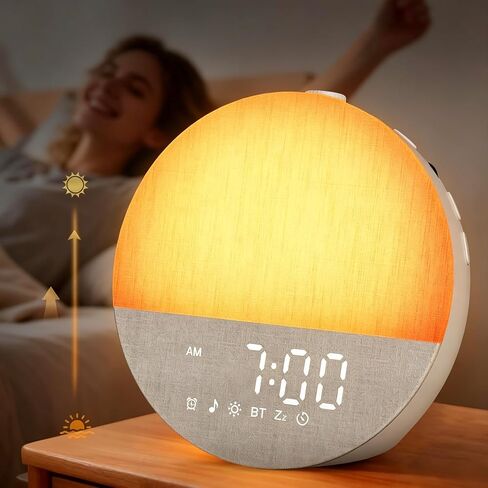 Sunrise Alarm Clock for Morning Wake -Up: Gentle Tructure Way Up Light للنوم الثقيل تخفيف الإجهاد - ملفوفة من الكتان لغرفة النوم - 30 Sleep Sound Machine مع الذاكرة والبلوتوث in Kuwait