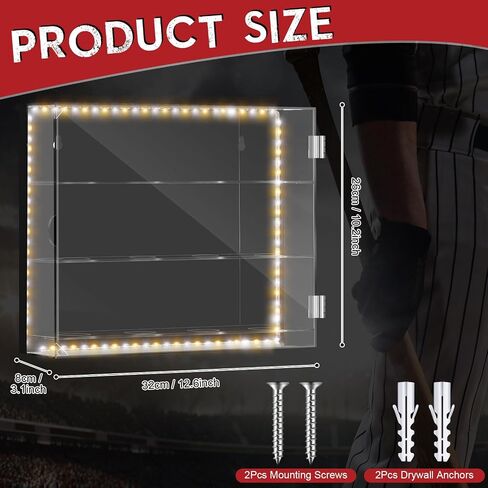 Colingmill 3 Tiers Baseball Display Case for 12 Balls Acrylic Shadow Box with LED Light Wall Mount Memorabilia Balls Display Collector Case Holder for Baseball Tennis in Kuwait