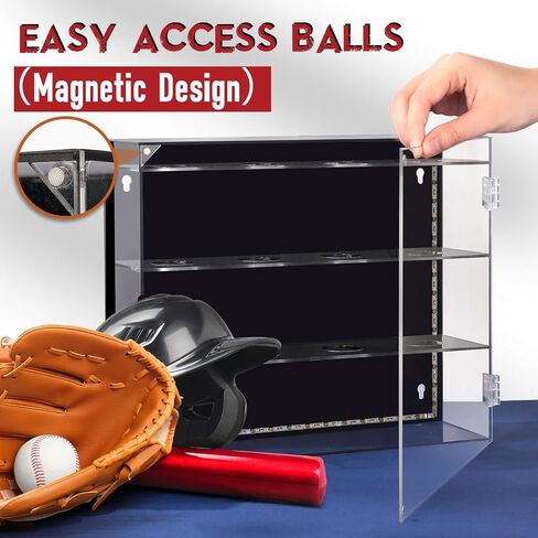 Colingmill 3 Tiers Baseball Display Case for 12 Balls Acrylic Shadow Box with LED Light Wall Mount Memorabilia Balls Display Collector Case Holder for Baseball Tennis in Kuwait