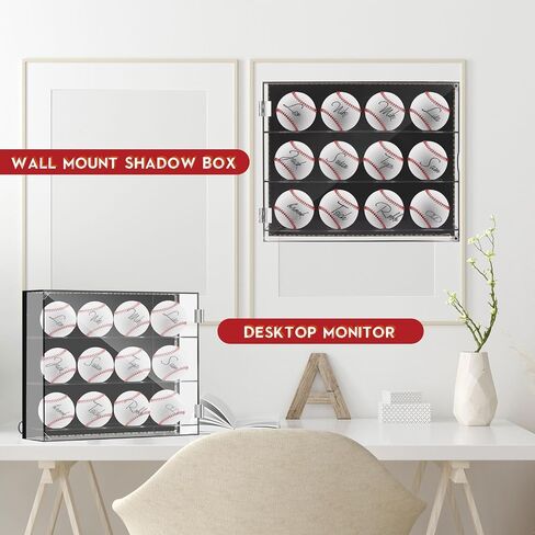 Colingmill 3 Tiers Baseball Display Case for 12 Balls Acrylic Shadow Box with LED Light Wall Mount Memorabilia Balls Display Collector Case Holder for Baseball Tennis in Kuwait