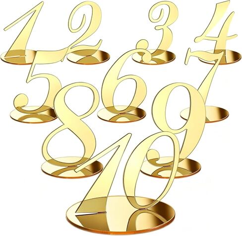 10 Pcs Table Numbers for Wedding 1-10 Reception Wedding Numbers Signs with Holder Elegant Gold Acrylic Table Number for Engagement Party Birthday Anniversary Event Catering(Gold) in Kuwait