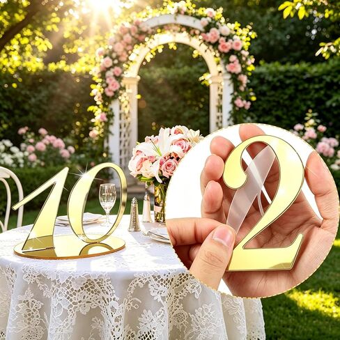 10 Pcs Table Numbers for Wedding 1-10 Reception Wedding Numbers Signs with Holder Elegant Gold Acrylic Table Number for Engagement Party Birthday Anniversary Event Catering(Gold) in Kuwait
