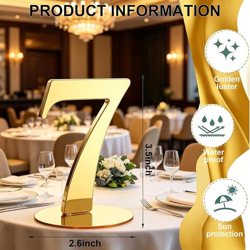 10 Pcs Table Numbers for Wedding 1-10 Reception Wedding Numbers Signs with Holder Elegant Gold Acrylic Table Number for Engagement Party Birthday Anniversary Event Catering(Gold) in Kuwait