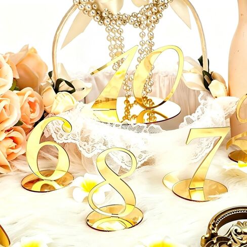 10 Pcs Table Numbers for Wedding 1-10 Reception Wedding Numbers Signs with Holder Elegant Gold Acrylic Table Number for Engagement Party Birthday Anniversary Event Catering(Gold) in Kuwait