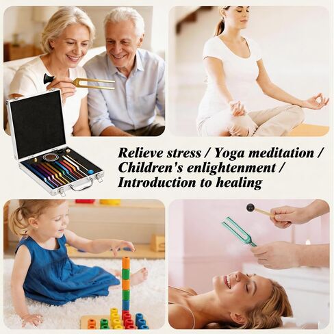 Chakra Tuning Fork Set, 10pcs Multi-Color Solfeggio Tuning Forks (174-963Hz) with Activator & Deluxe Gift Box, Aluminum Alloy Tuning Fork for Healing Set for Sound Therapy, Yoga, Meditation in Kuwait