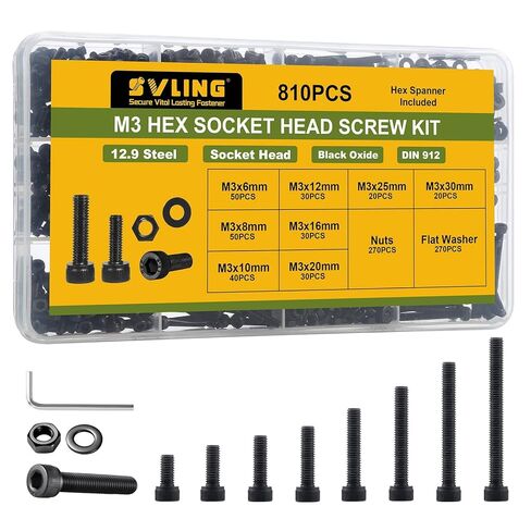 750PCS M3 Screws Assortment Kit, 304 Stainless Steel 18-8 Hex Socket Head Cap Screws Bolts Nuts and Washers Set, M3 x 6/8/10/12/16/20/25/30mm, for 3D Printer in Kuwait