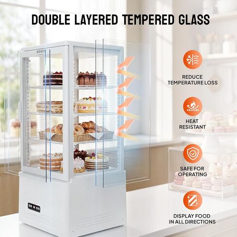 ROVSUN 3 Cu.Ft Commercial Display Refrigerator ETL NSF Certified, Refrigerated Display Case Countertop Pastry Display Case w/LED Air-cooling Automatic Defrost Front Opening Door for Cafe Restaurant in Kuwait