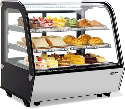 ROVSUN 3 Cu.Ft Commercial Display Refrigerator ETL NSF Certified, Refrigerated Display Case Countertop Pastry Display Case w/LED Air-cooling Automatic Defrost Front Opening Door for Cafe Restaurant in Kuwait