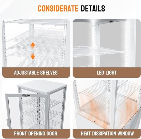 ROVSUN 3 Cu.Ft Commercial Display Refrigerator ETL NSF Certified, Refrigerated Display Case Countertop Pastry Display Case w/LED Air-cooling Automatic Defrost Front Opening Door for Cafe Restaurant in Kuwait