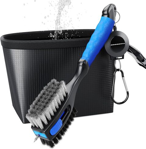THIODOON Golf Club Brushes and Golf Ball Cleaning Bag 2Pc Set 2 ft Retractable Zipline Carabiner Golf Brush Head with Retractable Spike Comfortable Grip Golf Club Cleaner (Wash Bag & Golf Club Brush) in Kuwait