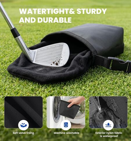 THIODOON Golf Club Brushes and Golf Ball Cleaning Bag 2Pc Set 2 ft Retractable Zipline Carabiner Golf Brush Head with Retractable Spike Comfortable Grip Golf Club Cleaner (Wash Bag & Golf Club Brush) in Kuwait