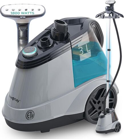 True & Tidy® Commercial Garment Steamer-1800 واط الثقيل للاستخدام المنزلي والتجاري ، 90+ دقيقة بخار مستمر ، دبابة كبيرة 2.9 لتر ، عجلات (X5a White Auto-Off ، Smart Commercial Darment Steamer) in Kuwait
