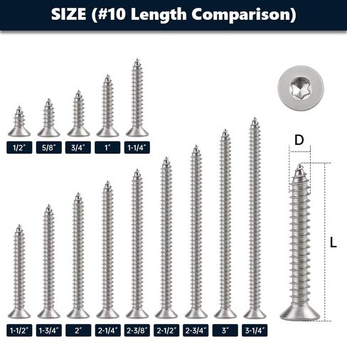 50 Pcs #10 x 1-1/4 Torx Flat Head Sheet Metal Screws with Bit, 304 Stainless Steel 18-8, 6-Lobe Star Drive Self Tapping Screws for Marine & Automotive Trim in Kuwait