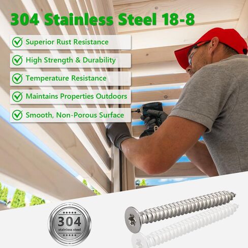 50 Pcs #10 x 1-1/4 Torx Flat Head Sheet Metal Screws with Bit, 304 Stainless Steel 18-8, 6-Lobe Star Drive Self Tapping Screws for Marine & Automotive Trim in Kuwait