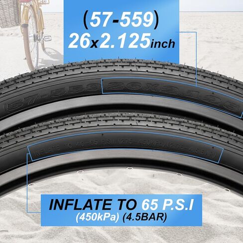WHEELO 26x2.125 Cruiser Bike Tires Set: 2-Pack 26-inch Folding Tires Pair Schrader Valve Inner Tubes with Tire Levers for Beach Cruiser and Urban Commuting Bicycle in Kuwait