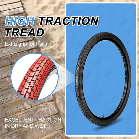 WHEELO 26x2.125 Cruiser Bike Tires Set: 2-Pack 26-inch Folding Tires Pair Schrader Valve Inner Tubes with Tire Levers for Beach Cruiser and Urban Commuting Bicycle in Kuwait