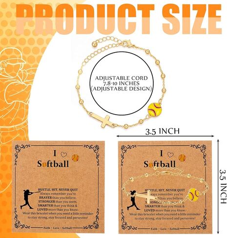 Kenning 12 Set Softball Bracelets Team Gift Bulk Adjustable Bracelet with Inspirational Card Cross Chain Sport Accessories Christian Jewelry Gifts for Softball Team Ball Lovers Players in Kuwait
