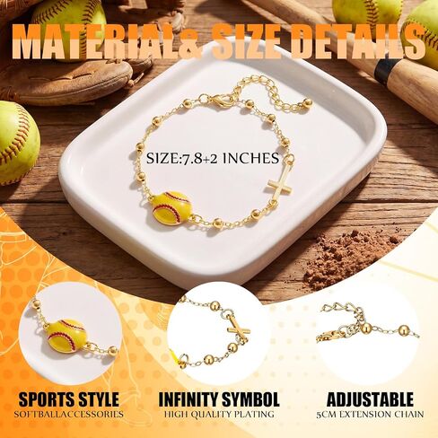Kenning 12 Set Softball Bracelets Team Gift Bulk Adjustable Bracelet with Inspirational Card Cross Chain Sport Accessories Christian Jewelry Gifts for Softball Team Ball Lovers Players in Kuwait