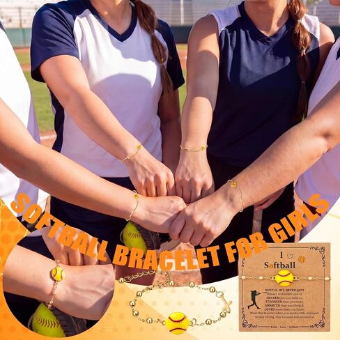 Kenning 12 Set Softball Bracelets Team Gift Bulk Adjustable Bracelet with Inspirational Card Cross Chain Sport Accessories Christian Jewelry Gifts for Softball Team Ball Lovers Players in Kuwait