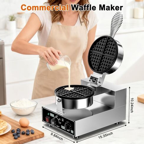 Commercial Waffle Maker, Dual-Head, Dual Zone Temp Setting, 2600W Stainless Steel Waffle Baker Machine, 50-300°C(120-570℉), Nonstick, for Catering, Restaurant, Perfect for Iftar, CE Certified in Kuwait