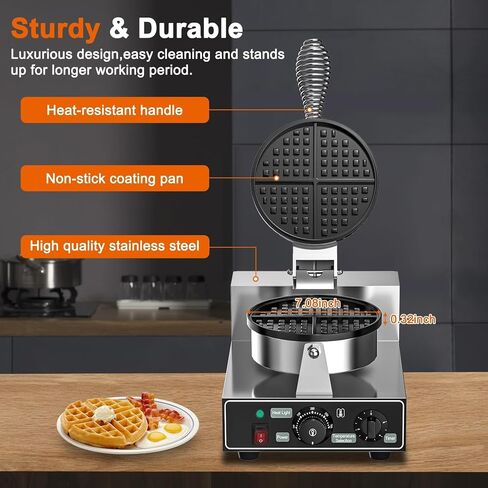 Commercial Waffle Maker, Dual-Head, Dual Zone Temp Setting, 2600W Stainless Steel Waffle Baker Machine, 50-300°C(120-570℉), Nonstick, for Catering, Restaurant, Perfect for Iftar, CE Certified in Kuwait