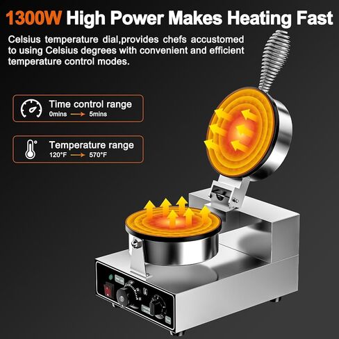 Commercial Waffle Maker, Dual-Head, Dual Zone Temp Setting, 2600W Stainless Steel Waffle Baker Machine, 50-300°C(120-570℉), Nonstick, for Catering, Restaurant, Perfect for Iftar, CE Certified in Kuwait