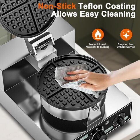 Commercial Waffle Maker, Dual-Head, Dual Zone Temp Setting, 2600W Stainless Steel Waffle Baker Machine, 50-300°C(120-570℉), Nonstick, for Catering, Restaurant, Perfect for Iftar, CE Certified in Kuwait
