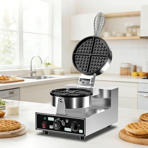 Commercial Waffle Maker, Dual-Head, Dual Zone Temp Setting, 2600W Stainless Steel Waffle Baker Machine, 50-300°C(120-570℉), Nonstick, for Catering, Restaurant, Perfect for Iftar, CE Certified in Kuwait