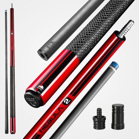 RHINO Nebula 2 Pool Cue - عمود من ألياف الكربون الممتازة ومؤخرة مركبة. طرف كريستال تايم، تصميم مستدق احترافي. 3/8-8 مفصل، غلاف رياضي. جديلة تجمع منخفضة الانحراف in Kuwait