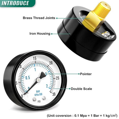 مقياس ضغط مضخة الآبار 0-30PSI مقاس 2 بوصة، حامل خلفي 1/4 بوصة NPT، دقة 3-2-3%، للأنبوب، مضخة المياه، الغاز، السائل، اختبار الضغط in Kuwait
