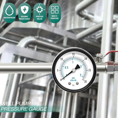 مقياس ضغط مضخة الآبار 0-30PSI مقاس 2 بوصة، حامل خلفي 1/4 بوصة NPT، دقة 3-2-3%، للأنبوب، مضخة المياه، الغاز، السائل، اختبار الضغط in Kuwait