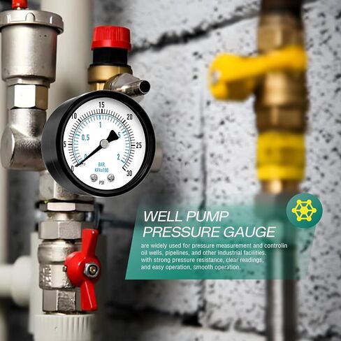 مقياس ضغط مضخة الآبار 0-30PSI مقاس 2 بوصة، حامل خلفي 1/4 بوصة NPT، دقة 3-2-3%، للأنبوب، مضخة المياه، الغاز، السائل، اختبار الضغط in Kuwait