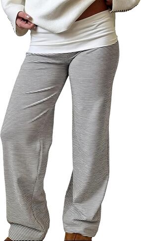 Fold Over Yoga Pants for Women Contrast Color Low Rise Wide Leg Sweatpants Y2k Foldover Lounge Bell Bottoms 2026 in Saudi Arabia