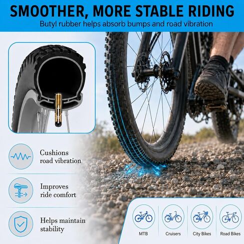 27.5 Bike Inner Tubes 2 Pack, 27.5 x 1.75/1.95/2.10/2.125 inch Bicycle Tubes with 32mm Schrader Valve, 27.5 Bike Tube with 2 Tire Levers for MTB and Cruisers, City, Road Bikes in Kuwait