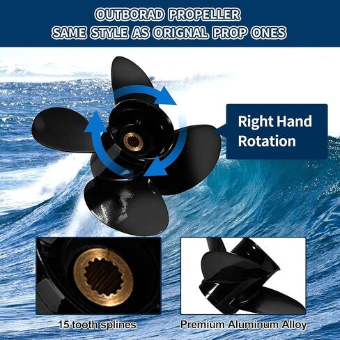 ترقية OEM 14 1/2 × 15 مروحة خارجية من الألومنيوم متوافقة مع محركات Yamaha 150/175/200/220/225/250/300HP F150 F175 F200 F225، 15 أسنان خددية، 4 شفرات، RH in Kuwait